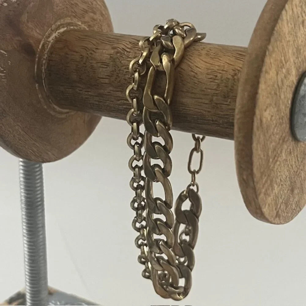 Double Chain Bracelet Layered Links Gold Tone